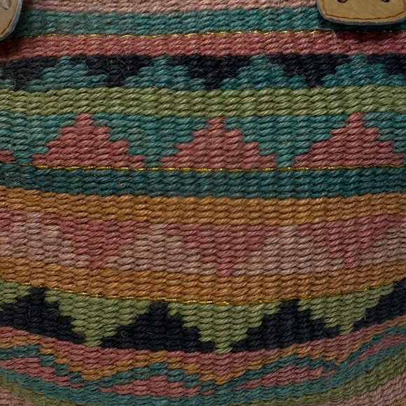 Vtg 1992 Cappelli Straworld Woven Stripe Tote Bag Leather Handles Zipper Close - Picture 9 of 11